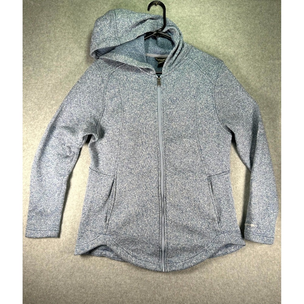 Eddie Bauer Hooded Jacket Women's Large Blue Heathered Cozy Textured Full Zipper